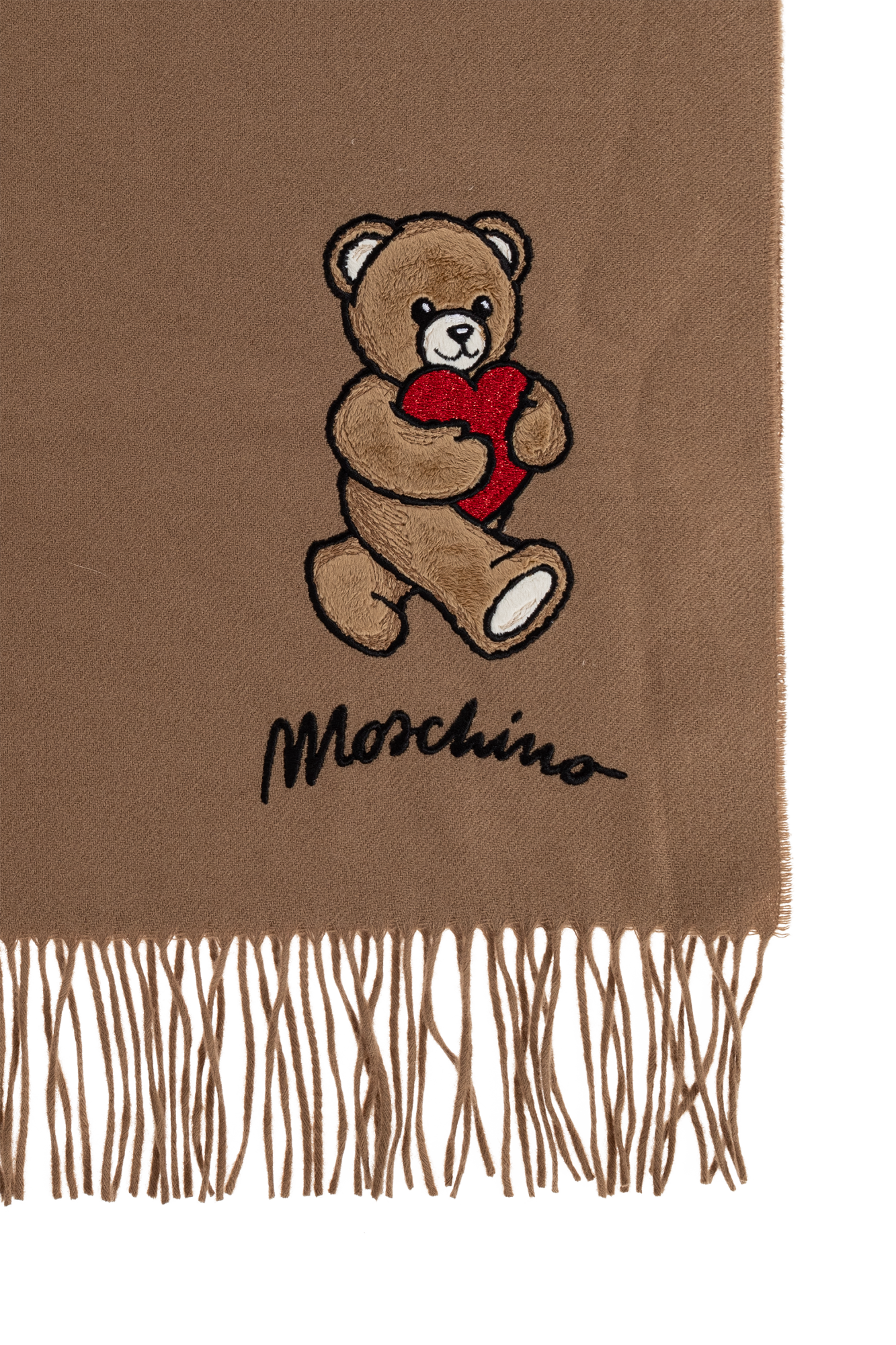 Beige Wool scarf with a characteristic bear motif Moschino